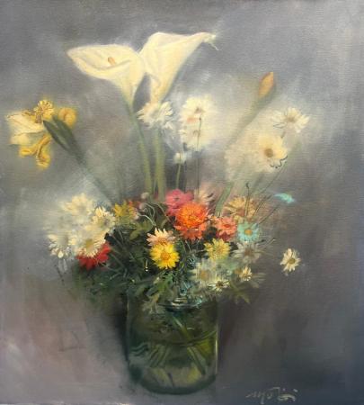 Art work by Mario  Madiai Vaso di fiori  - oil canvas 